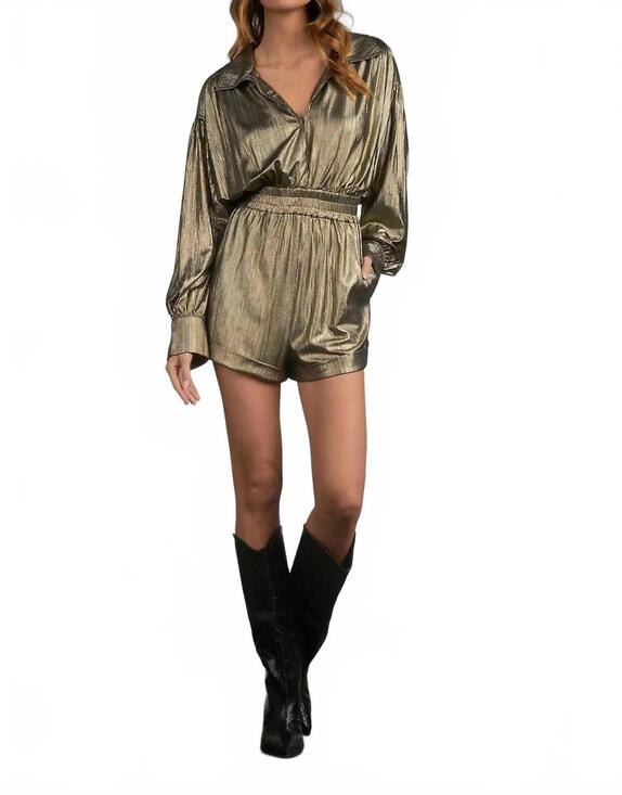 ELAN Pants - NEW ELAN collared long sleeve romper in gold